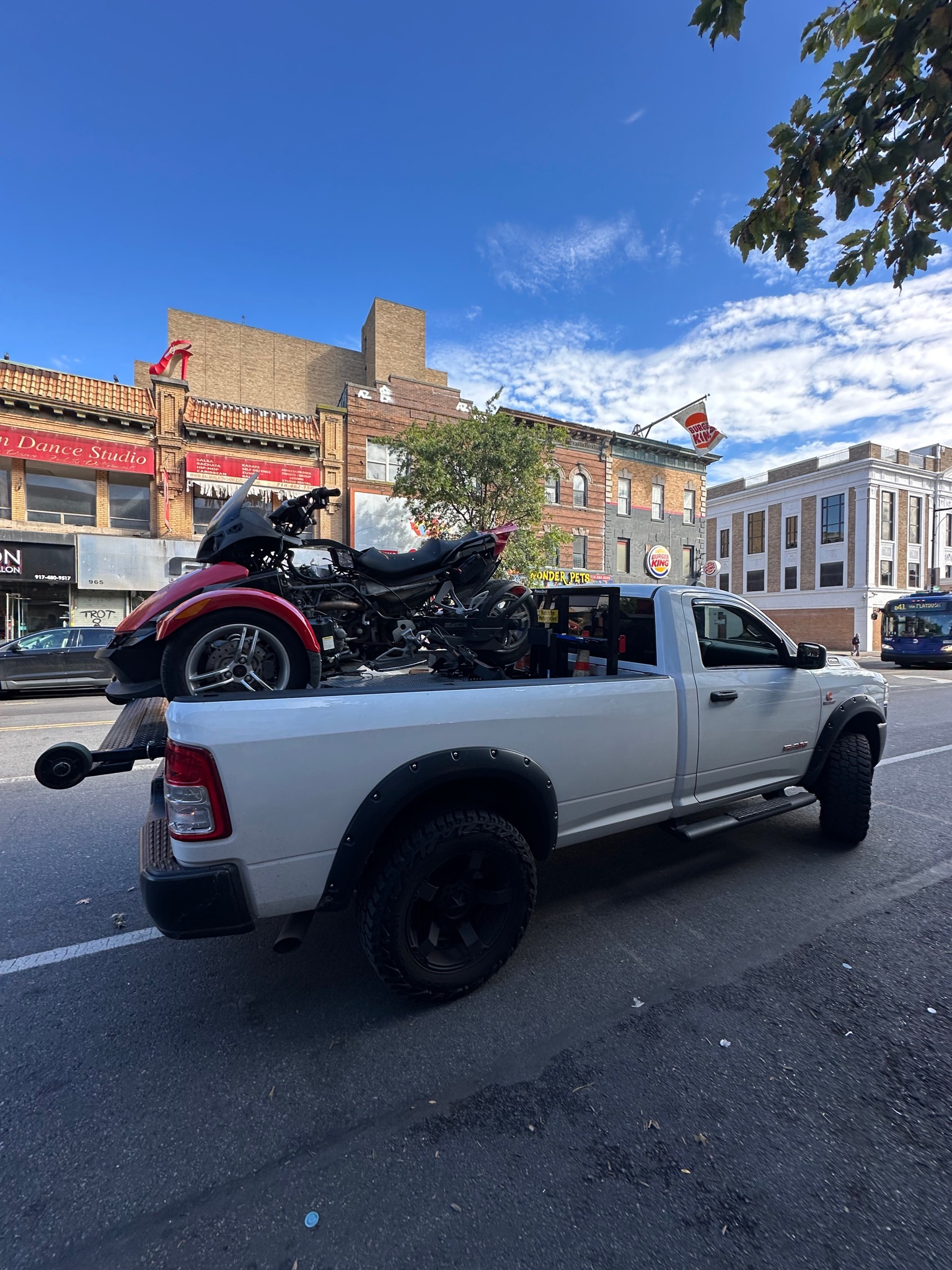 Can-Am three-wheeler secured on the MAD Transpo NYC transport deck